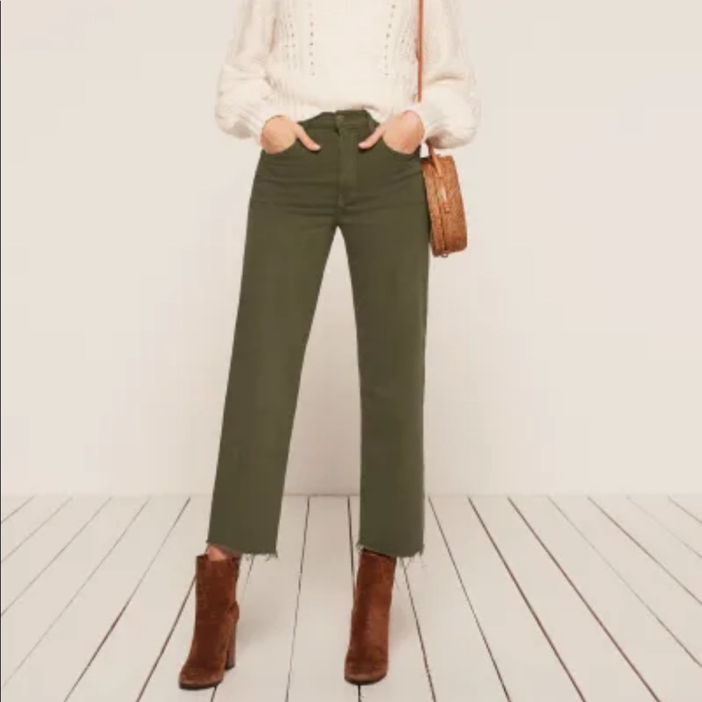 Emma High Rise Wide Leg Jeans in Olive Green